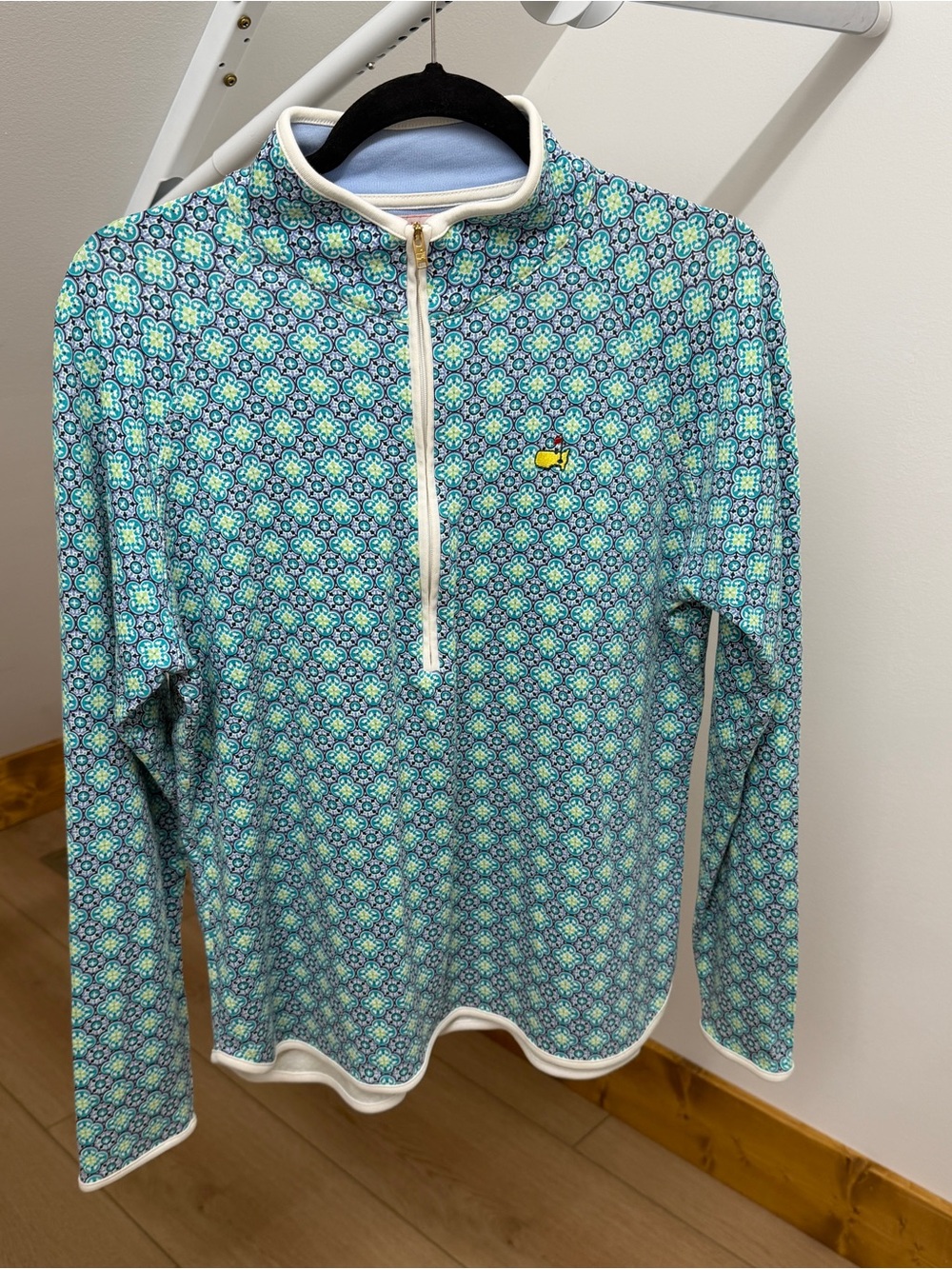 Peter Millar Womens Long-Sleeve Quarter-Zip Top - Teal & White Mosaic